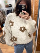 Pull ALESSIA écru camel fleurs