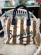 Sac Summer rayé camel - 100% coton