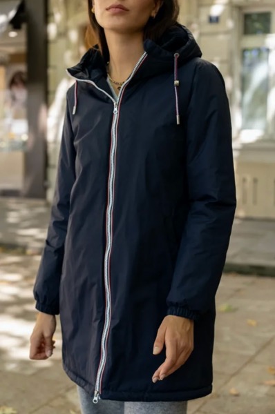 Veste imperméable mi-long fourrée Marine