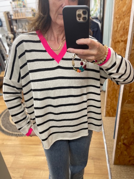 Pull Trudy rayé et rose fluo - Banditas from Marseille