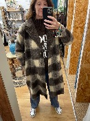 Manteau Long à Carreaux écru & brun