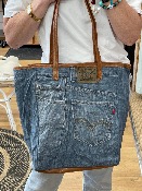 Sac cabas Noah en jean recyclé et cuir camel 