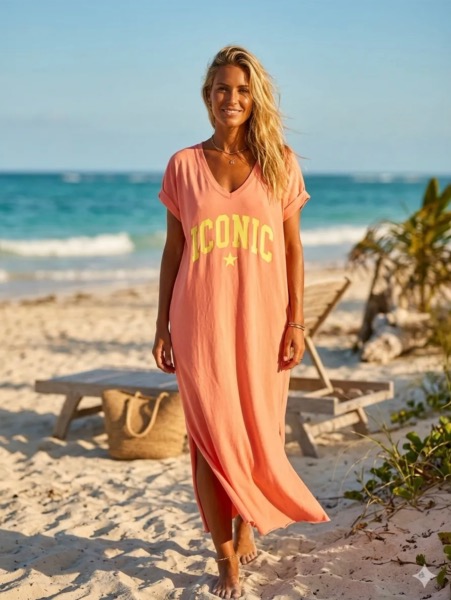 Robe longue T-shirt Mendy corail ICONIC