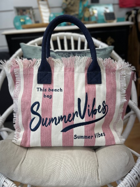 Sac Summer rayé rose - 100% coton