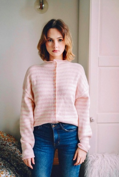 Gilet Marinière Rose 