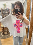 T-shirt blanc croix fleurie - Banditas from Marseille