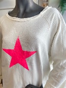Sweat BASILEA écru avec étoile rose fluo - Banditas