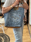 Sac cabas Noah en jean recyclé et cuir camel 