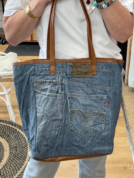 Sac cabas Noah en jean recyclé et cuir camel 
