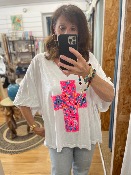 T-shirt blanc croix fleurie - Banditas from Marseille