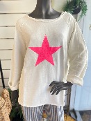 Sweat BASILEA écru avec étoile rose fluo - Banditas