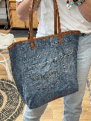 Sac cabas Noah en jean recyclé et cuir camel 