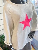 Sweat BASILEA écru avec étoile rose fluo - Banditas