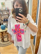 T-shirt blanc croix fleurie - Banditas from Marseille