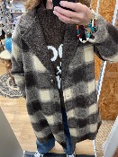 Manteau Long à Carreaux écru & brun