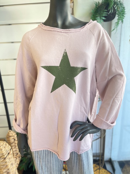 Sweat BASILEA rose avec étoile kaki - Banditas