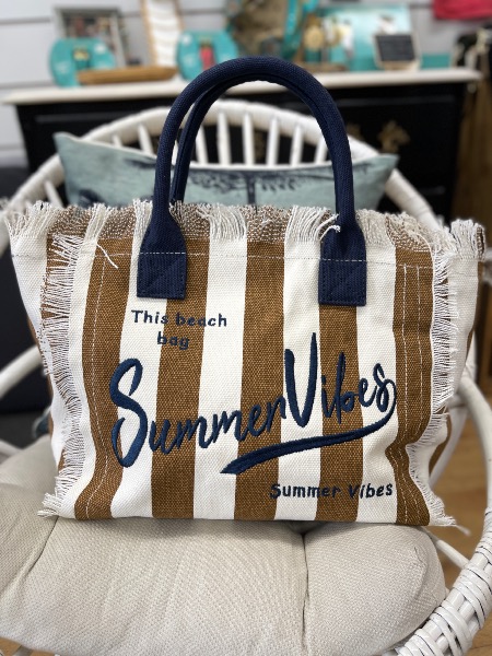 Sac Summer rayé camel - 100% coton