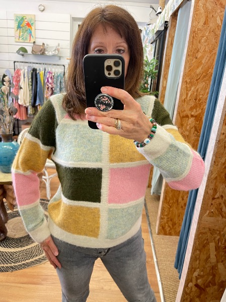 Pull MAËL écru fond vert