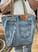 Sac cabas Noah en jean clair recyclé et cuir taupe