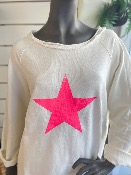 Sweat BASILEA écru avec étoile rose fluo - Banditas