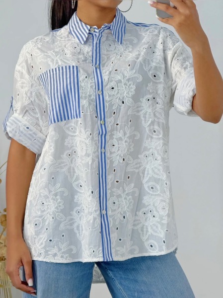 Chemise Ariane - Broderie anglaise et rayures