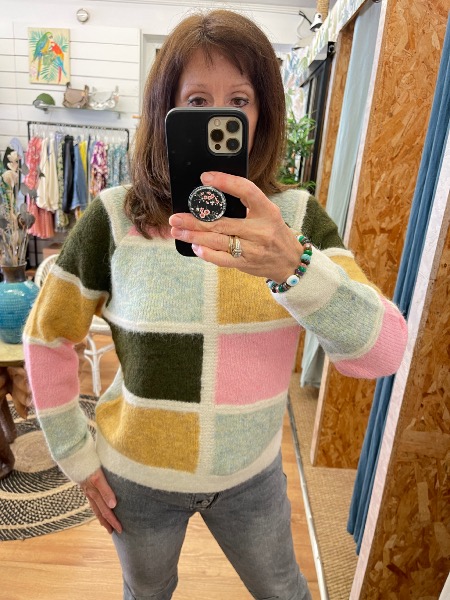 Pull MAËL écru fond vert