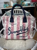 Sac Summer rayé rose - 100% coton