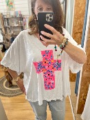 T-shirt blanc croix fleurie - Banditas from Marseille
