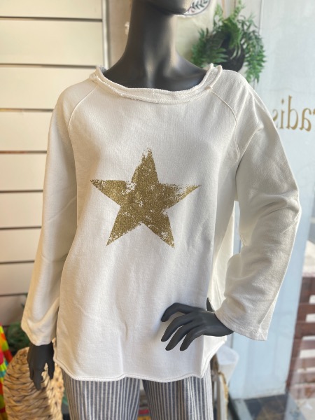 Sweat BASILEA écru avec étoile doré - Banditas