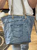Sac cabas Noah en jean clair recyclé et cuir taupe
