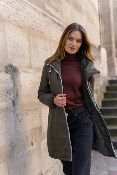 Veste imperméable mi-long fourrée kaki
