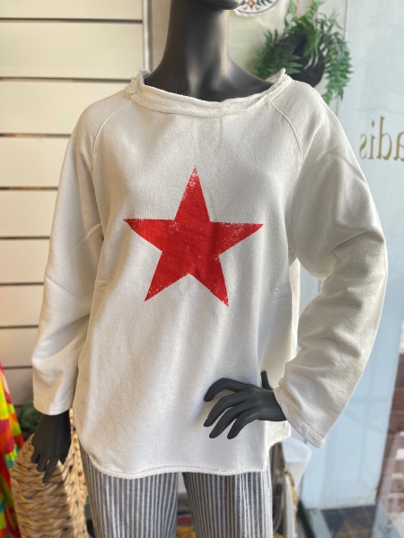 Sweat BASILEA écru avec étoile rouge orangé - Banditas